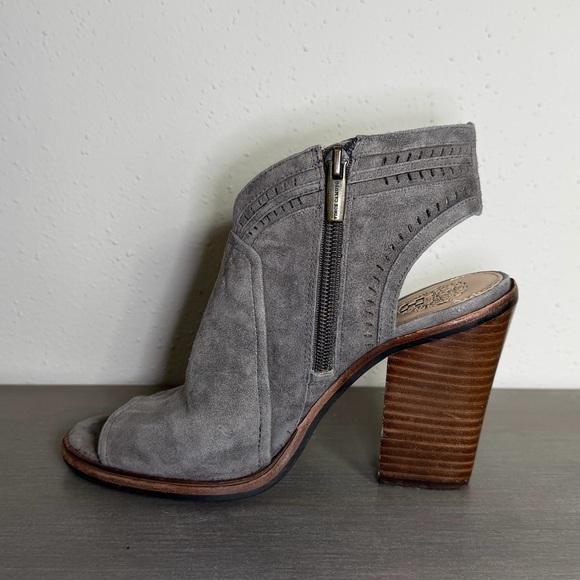 Vince Camuto Peep Toe Ankle Boots - Gray Suede - Block Heel - Picture 5 of 8